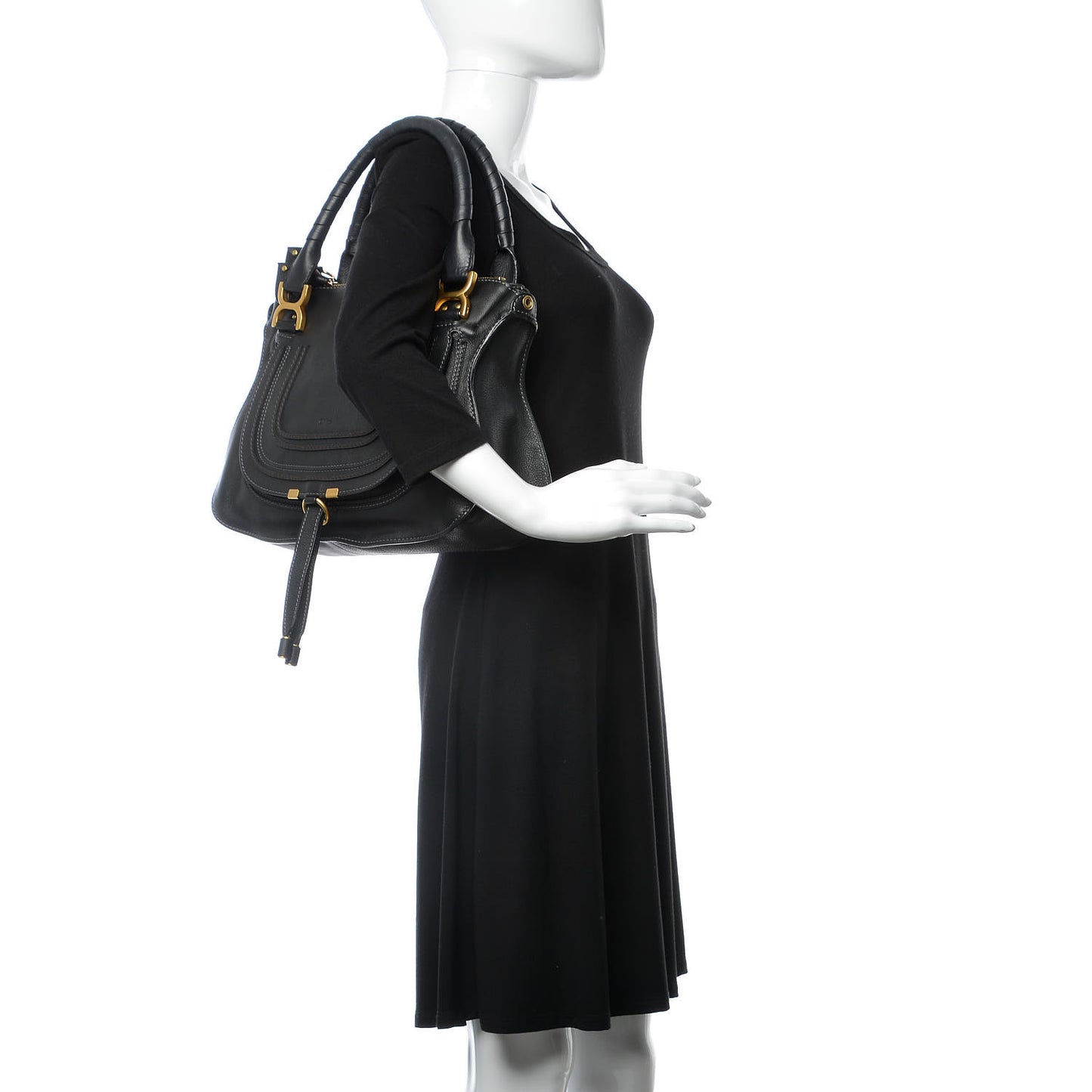 Calfskin Medium Marcie Satchel Black