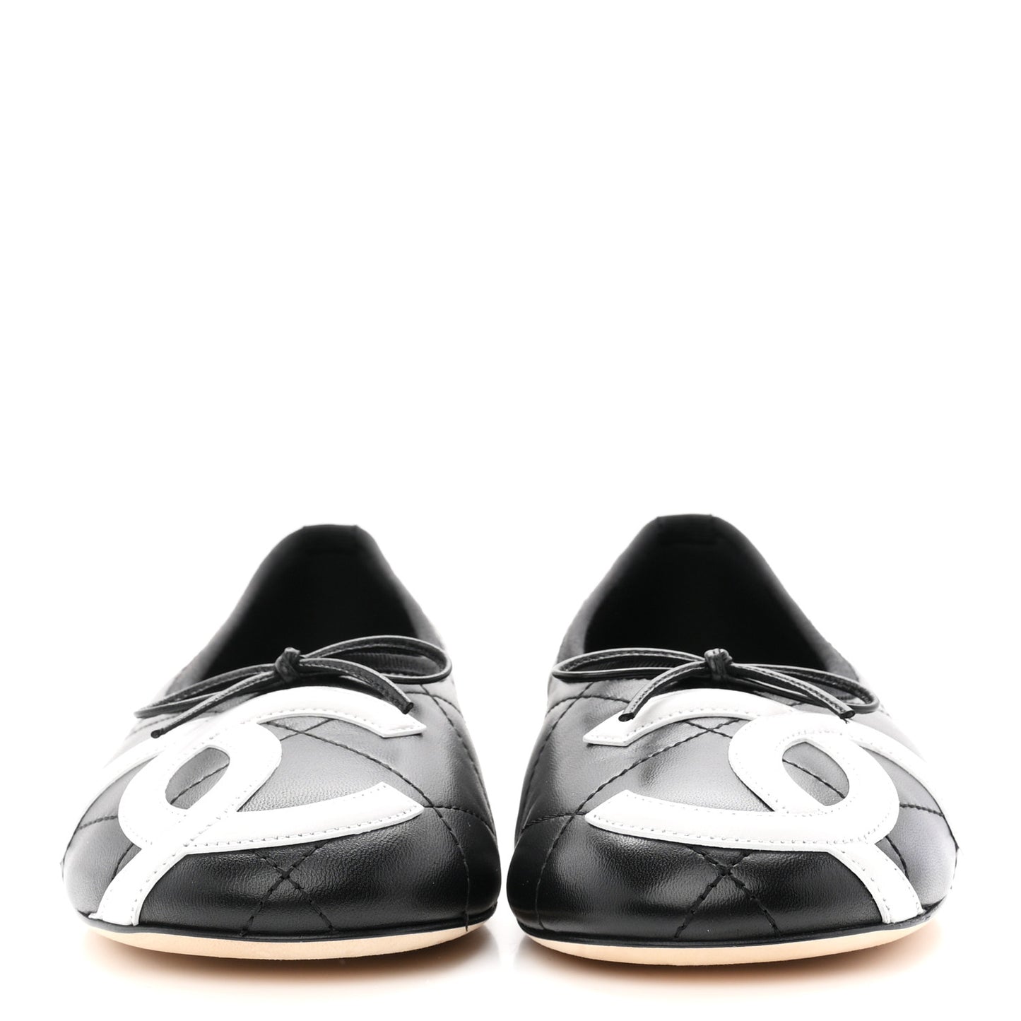 Lambskin Quilted CC Cambon Ballet Flats 37.5 Black White