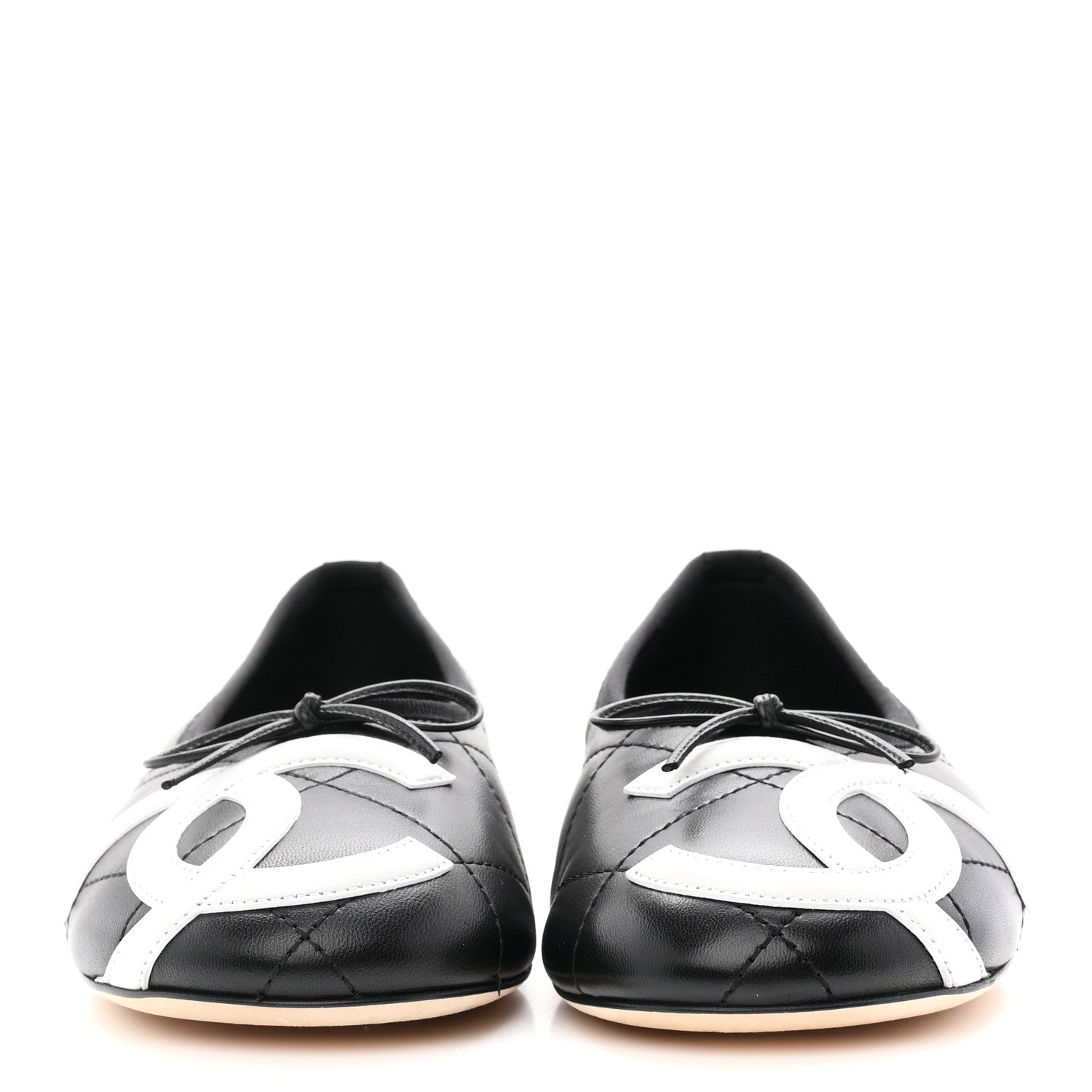 Chanel Lambskin Quilted CC Cambon Ballet Flats 37.5 Black White 3 of 10