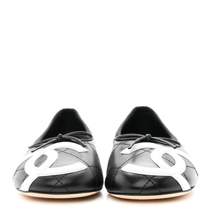 Chanel Lambskin Quilted CC Cambon Ballet Flats 37.5 Black White 3 of 10
