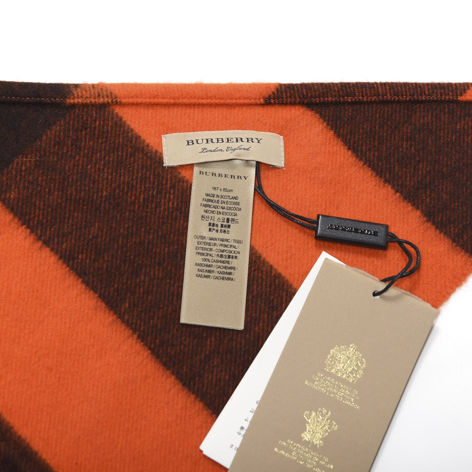 Burberry Cashmere Mega Check Triangle Bandana Scarf Orange Red 3 of 3