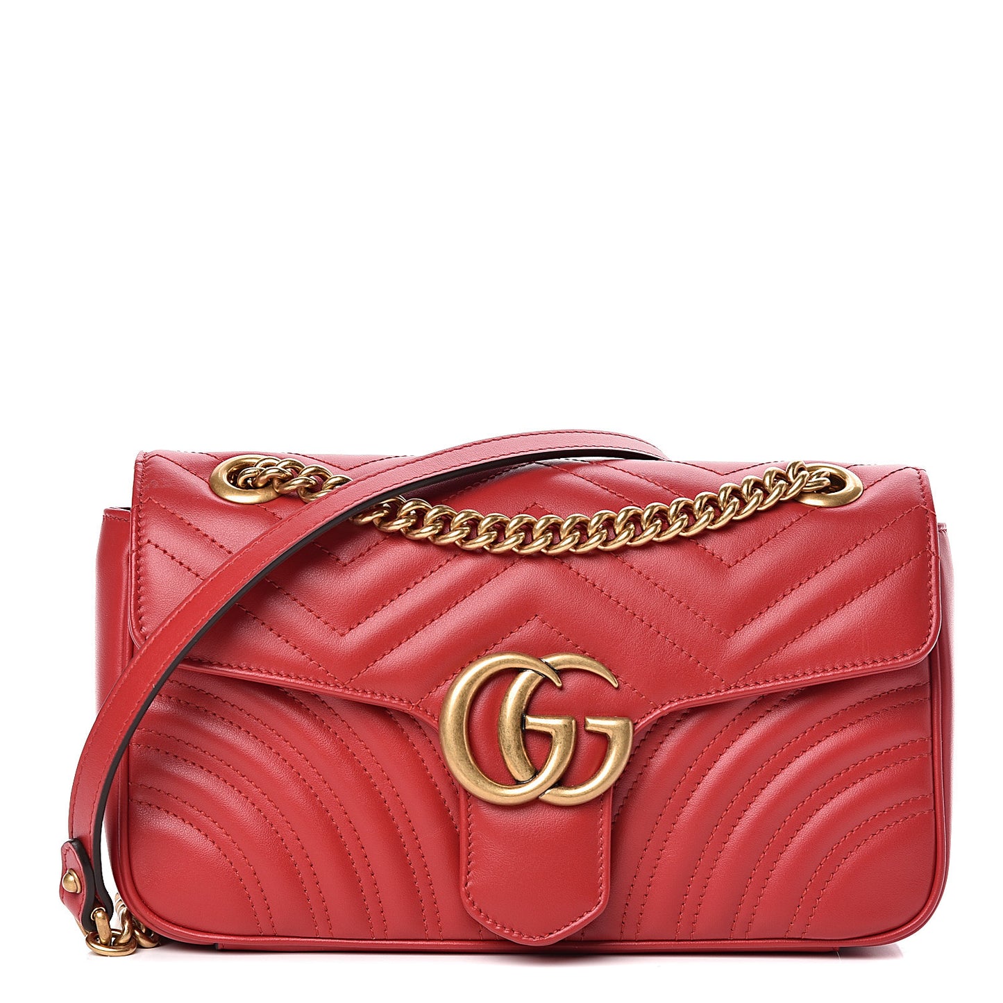 Calfskin Matelasse Small GG Marmont Shoulder Bag Hibiscus Red