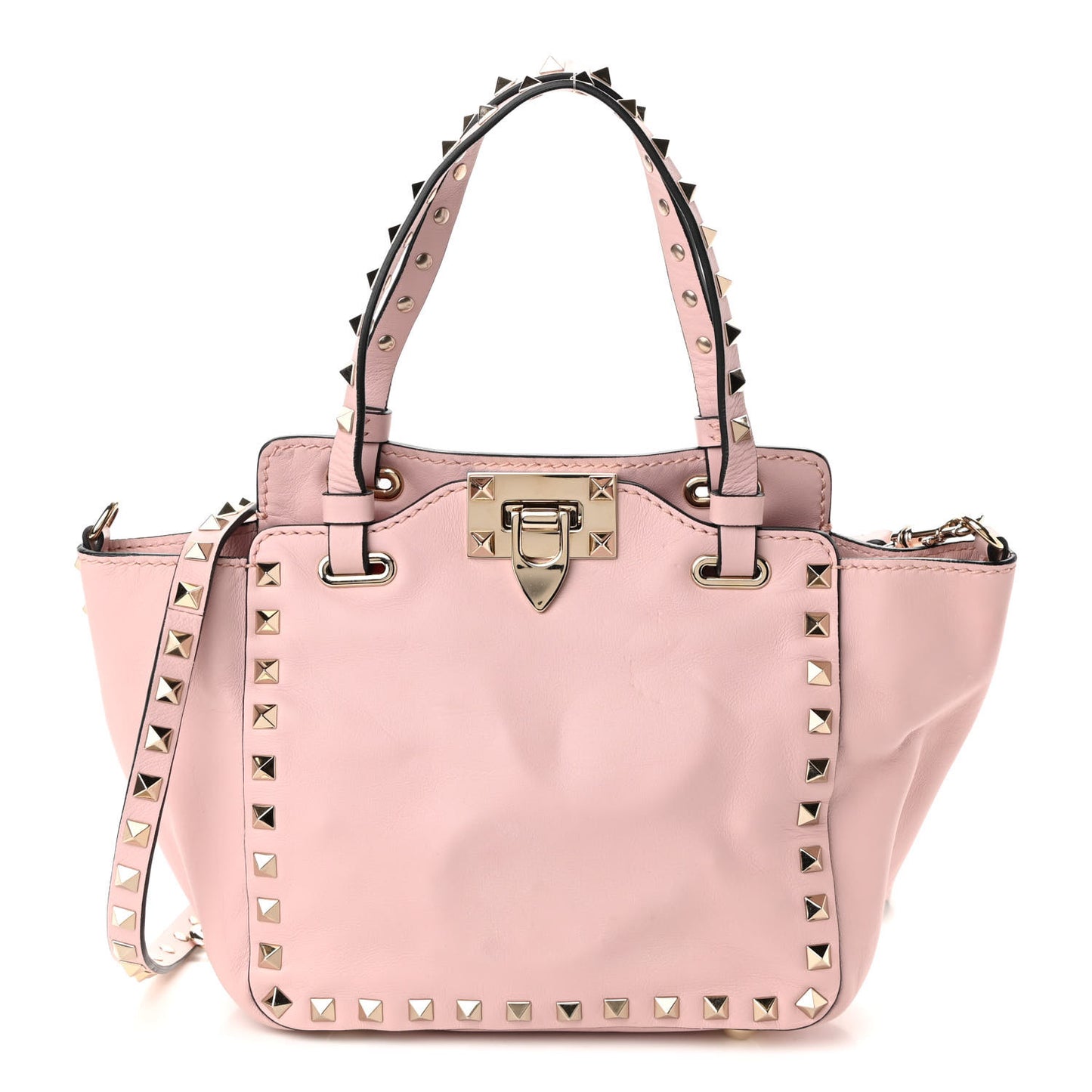 Pebbled Calfskin Mini Rockstud Tote Water Rose
