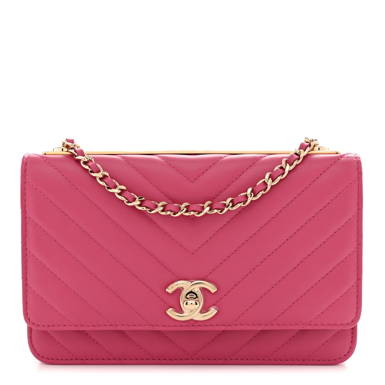 Chanel Lambskin Chevron Quilted Trendy CC Wallet On Chain WOC Pink 1 of 11