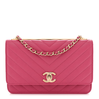 Chanel Lambskin Chevron Quilted Trendy CC Wallet On Chain WOC Pink 1 of 11