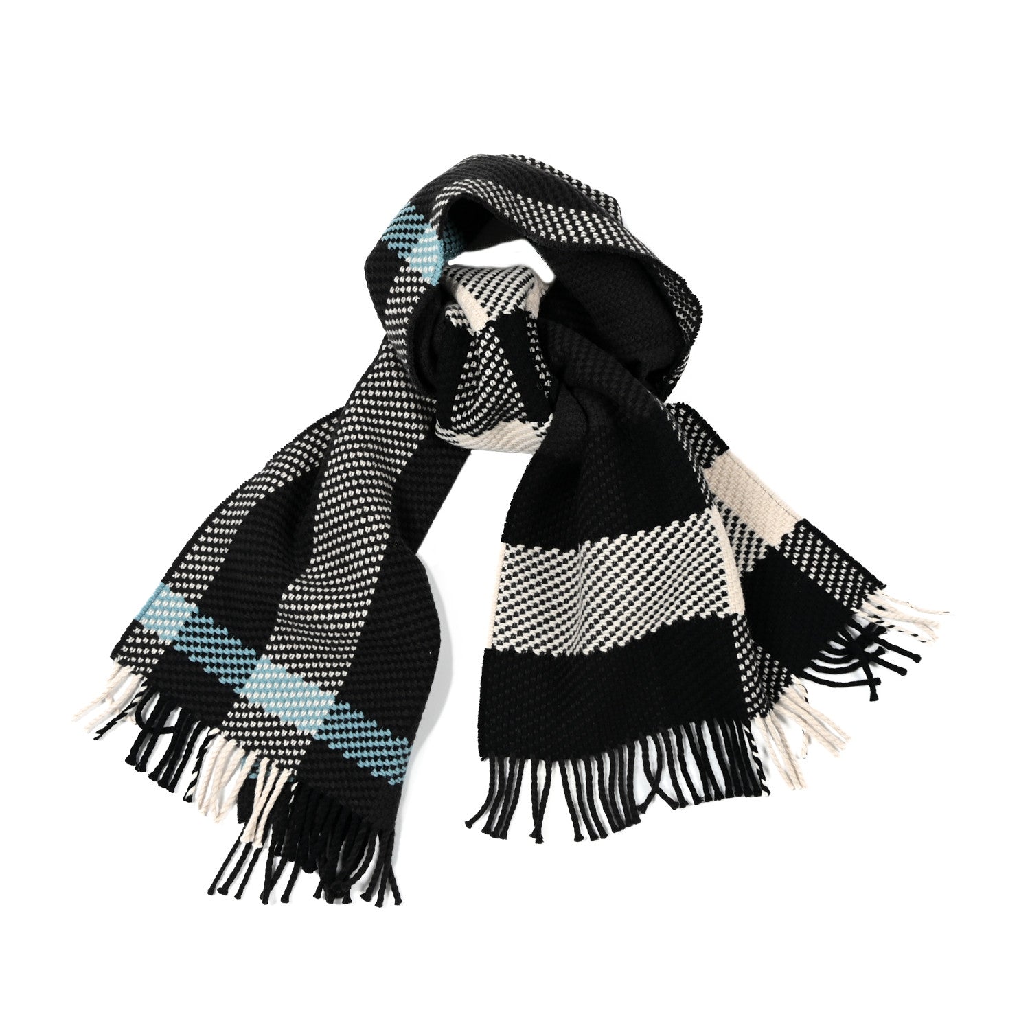 Burberry Textured Wool Jumbo Check Fringe Scarf Otter 1 of 6