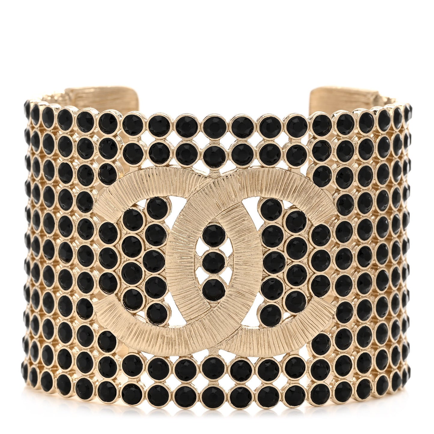 Large Strass Crystal CC Cuff Bracelet M Black Gold