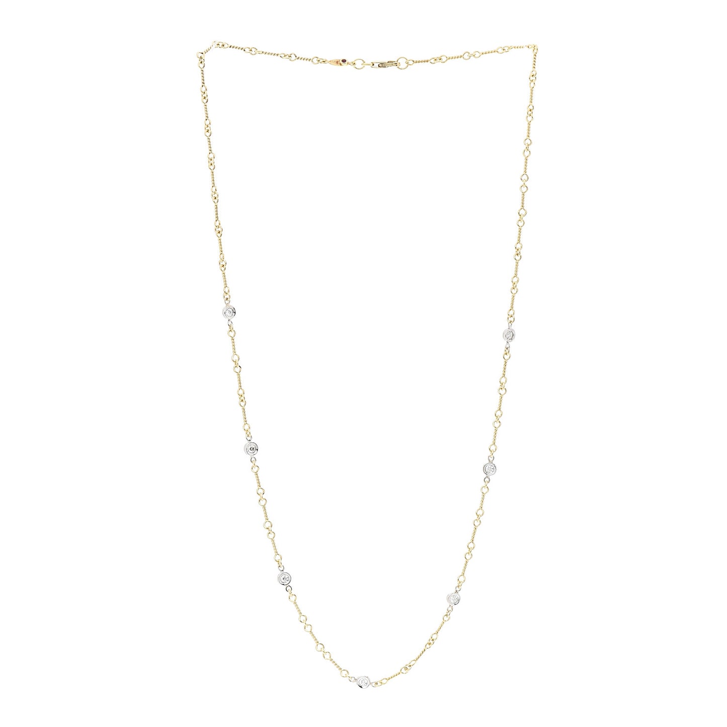 18K Yellow White Gold Diamond By the Inch Seven Station Dog Bone Necklace