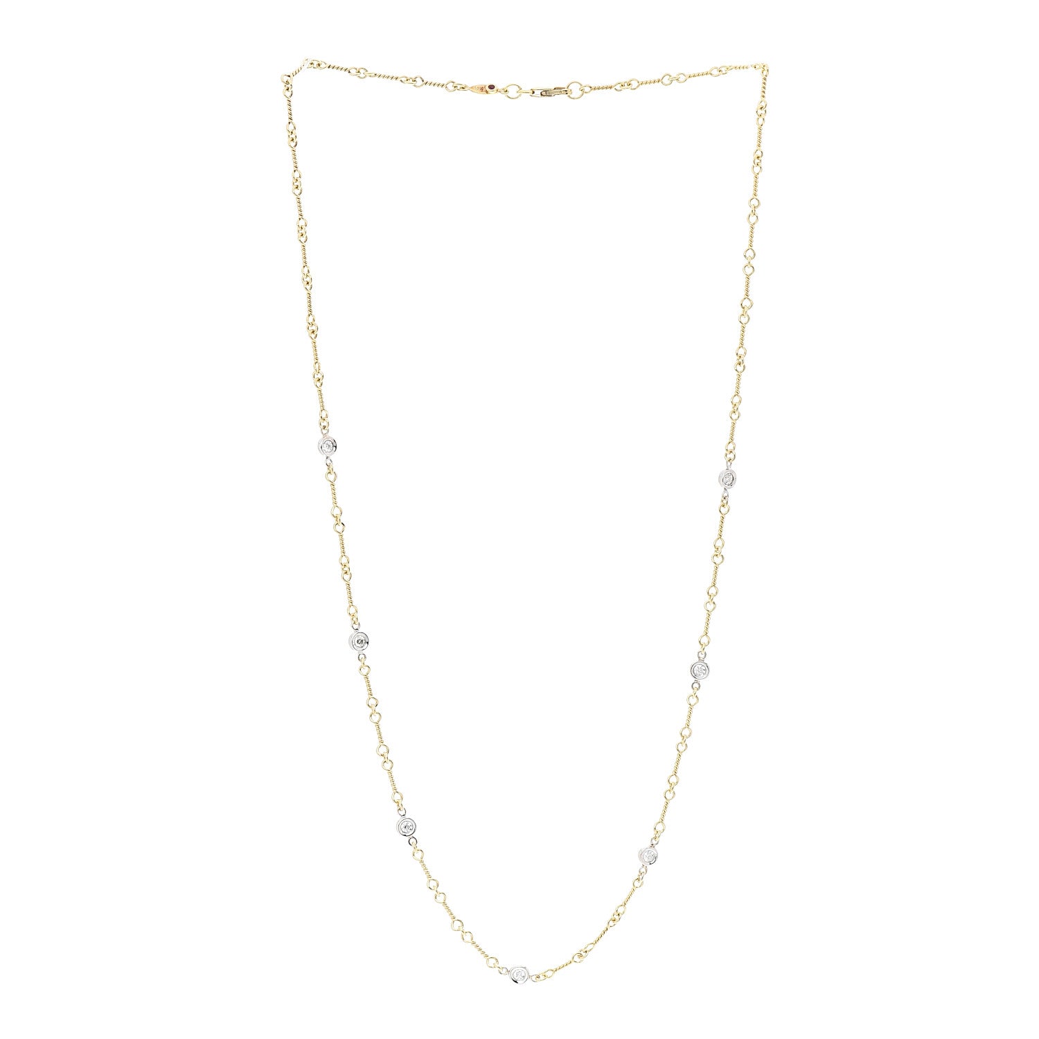 Roberto Coin 18K Yellow White Gold Diamond By the Inch Seven Station Dog Bone Necklace 3 of 6