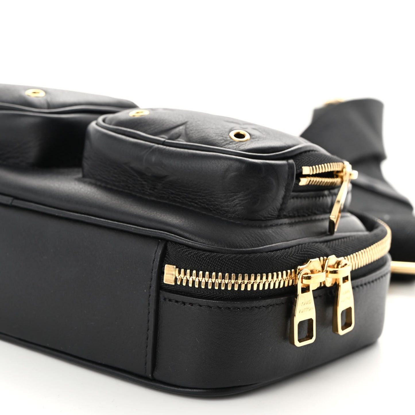 Calfskin Monogram Embossed Utility Crossbody Black