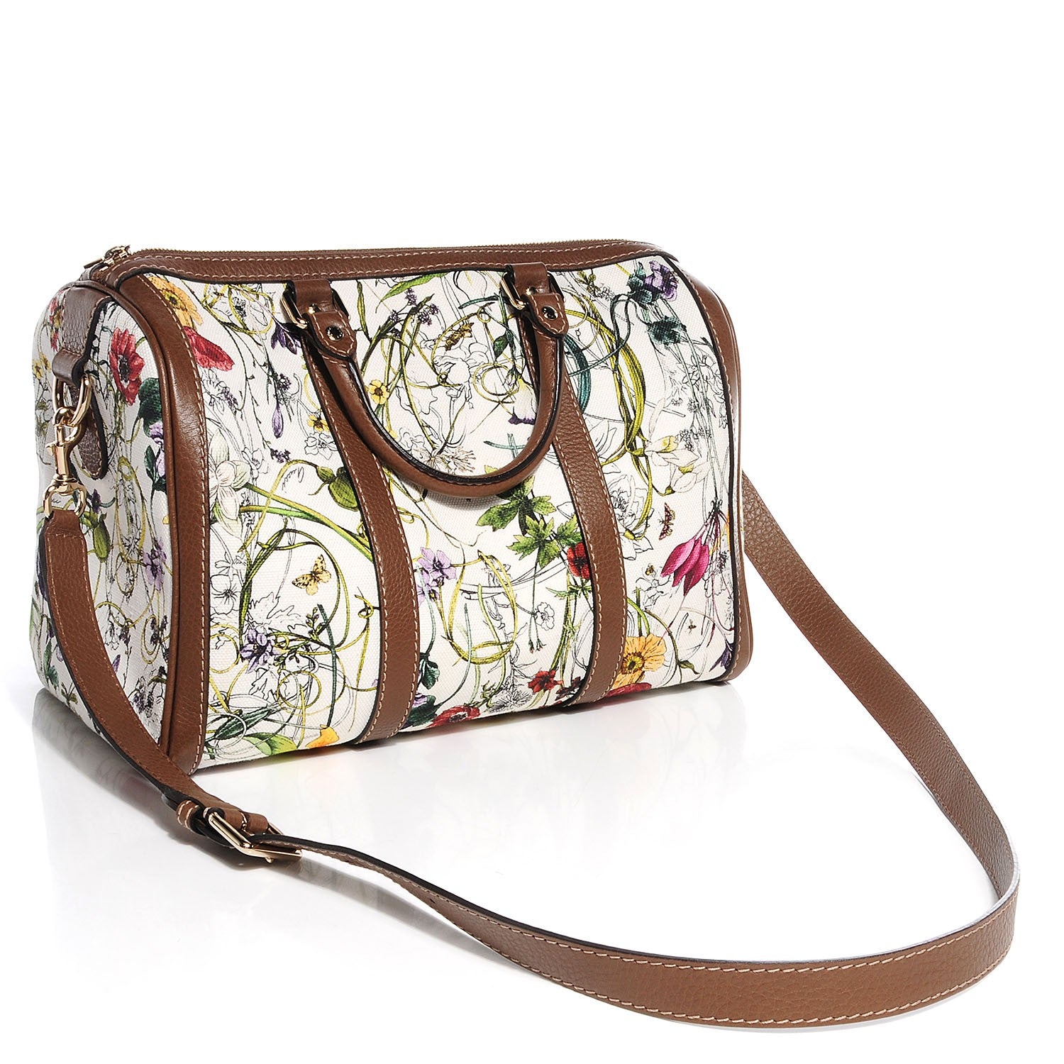 Gucci Canvas Vintage Web Flora Medium Boston 3 of 9