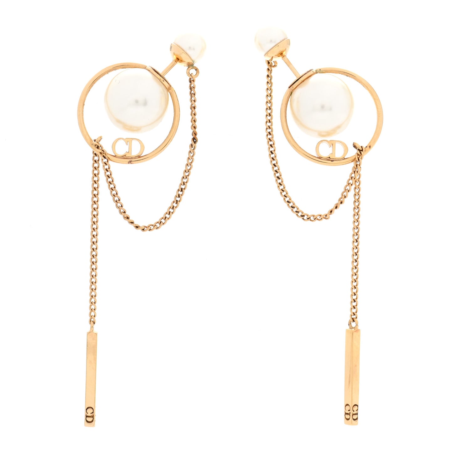 Pearl Tribales Dangle Chain Earrings Gold