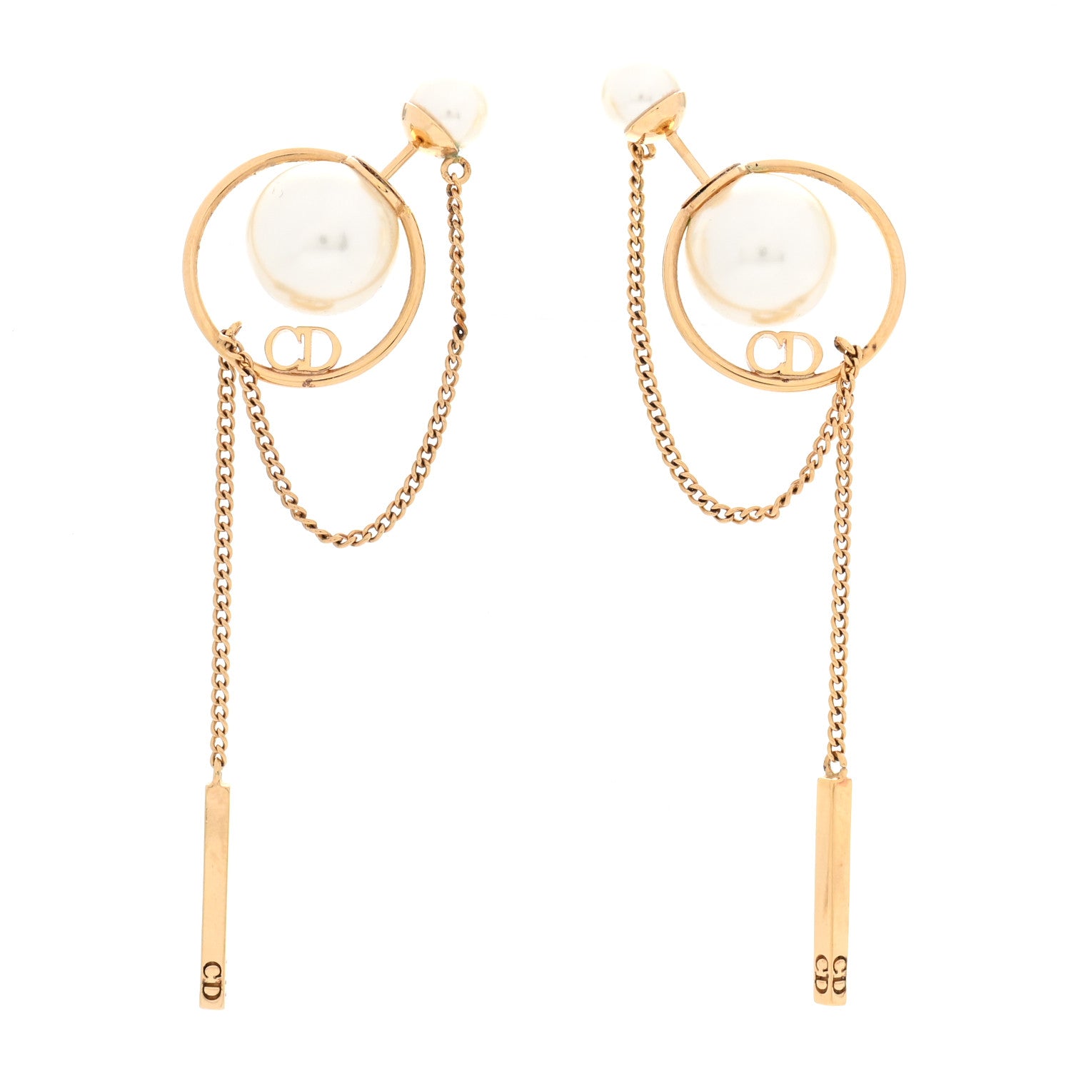 Christian Dior Pearl Tribales Dangle Chain Earrings Gold 1 of 5