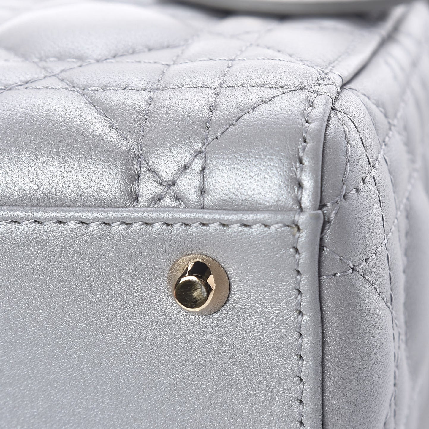 Metallic Lambskin Cannage Mini Lady Dior Grey