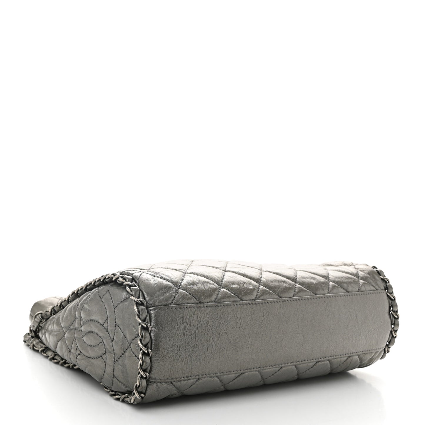 Metallic Calfskin Quilted Medium Chain Me Hobo Dark Silver