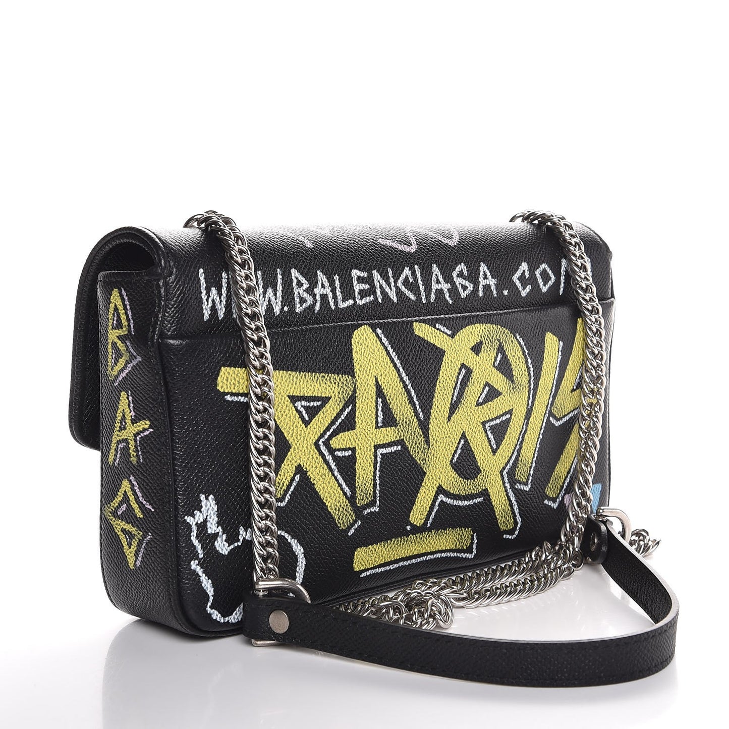 Calfskin Graffiti BB Chain Wallet Black Multicolor