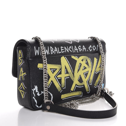 Balenciaga Calfskin Graffiti BB Chain Wallet Black Multicolor 3 of 8
