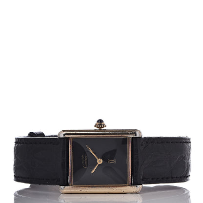 Cartier Sterling Silver Vermeil Alligator 23mm Must de Cartier Tank Quartz Watch Black 3 of 16