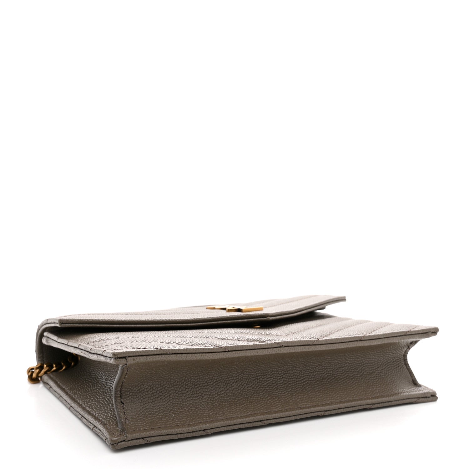 Saint Laurent Grain De Poudre Matelasse Chevron Monogram Envelope Chain Wallet Light Taupe 4 of 12