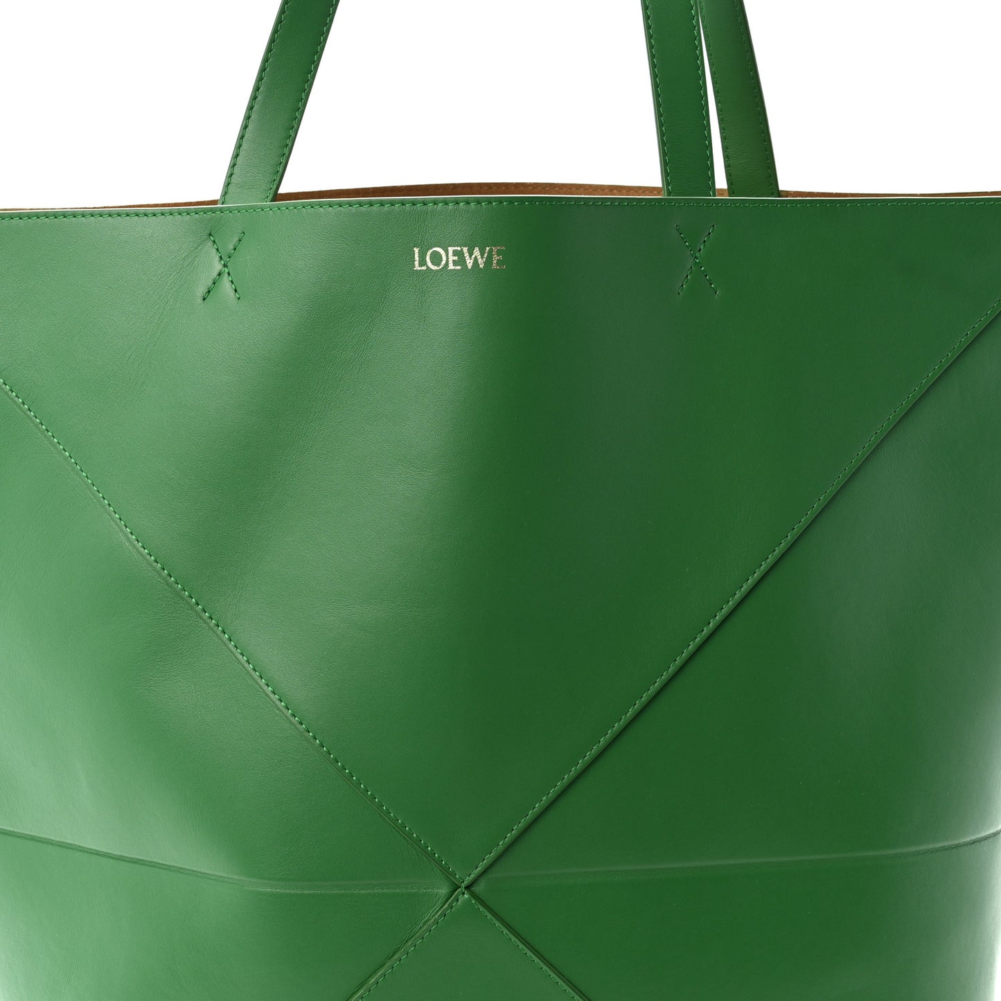 Shiny Calfskin XL Puzzle Fold Tote Tropical Green