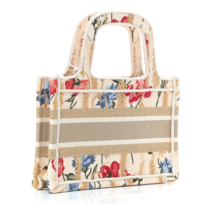 Christian Dior Canvas Embroidered Hibiscus Printed Mini Book Tote Beige Multicolor 3 of 7