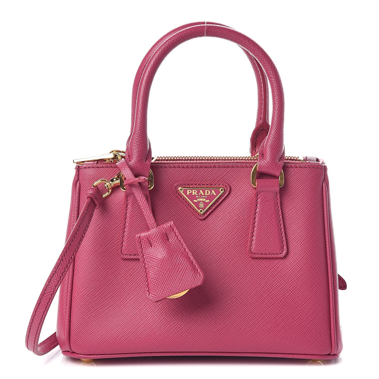 Saffiano Lux Micro Galleria Double Zip Tote Fuxia