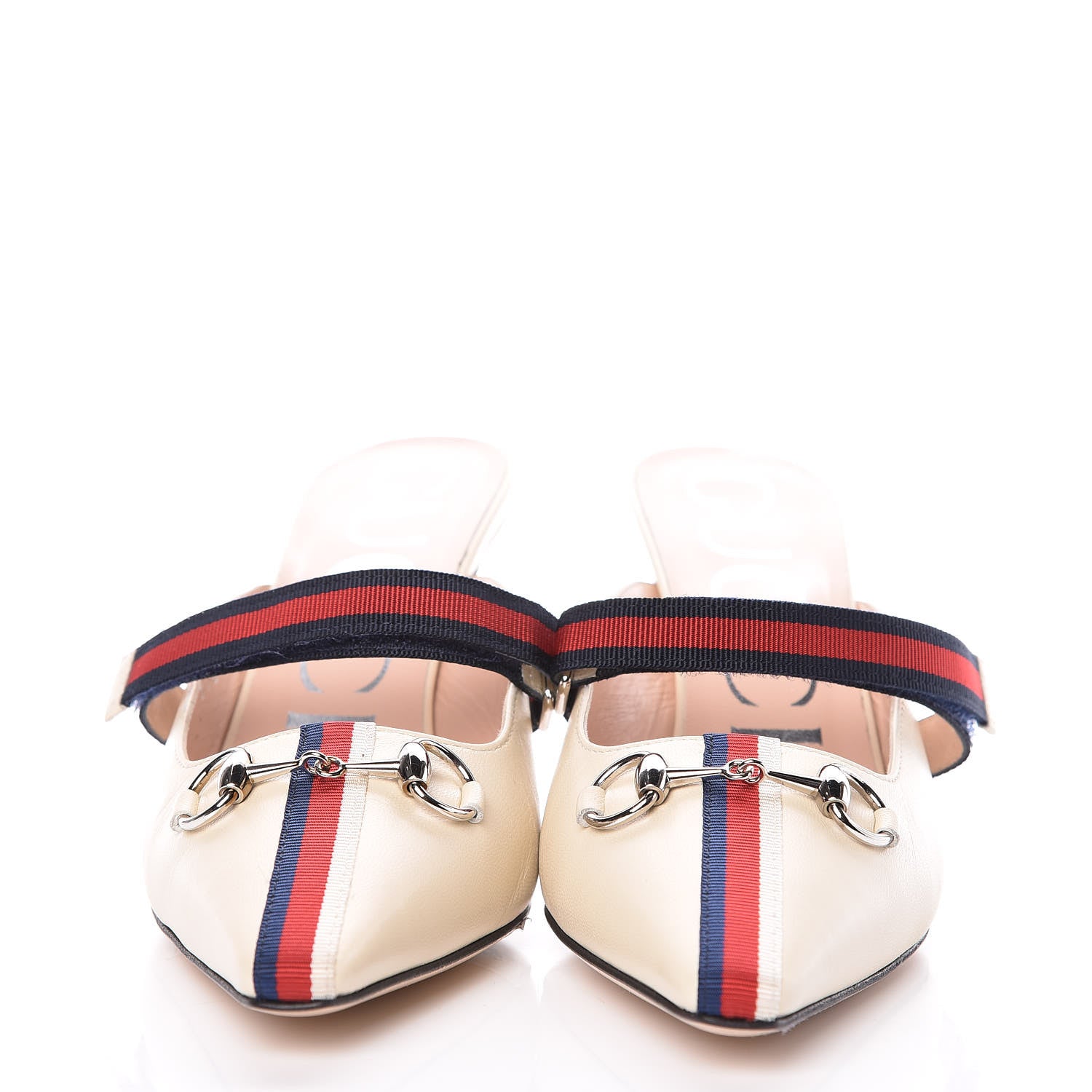 Gucci Malaga Kid Sylvie Web Cross Strap Mid-Heel Slides 36 Vintage White 2 of 8