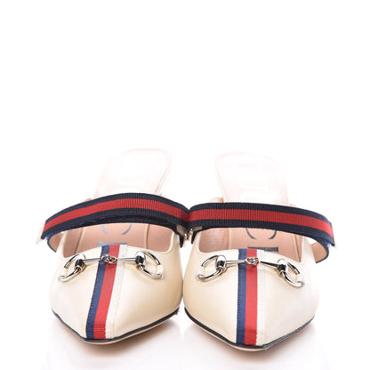 Gucci Malaga Kid Sylvie Web Cross Strap Mid-Heel Slides 36 Vintage White 2 of 8