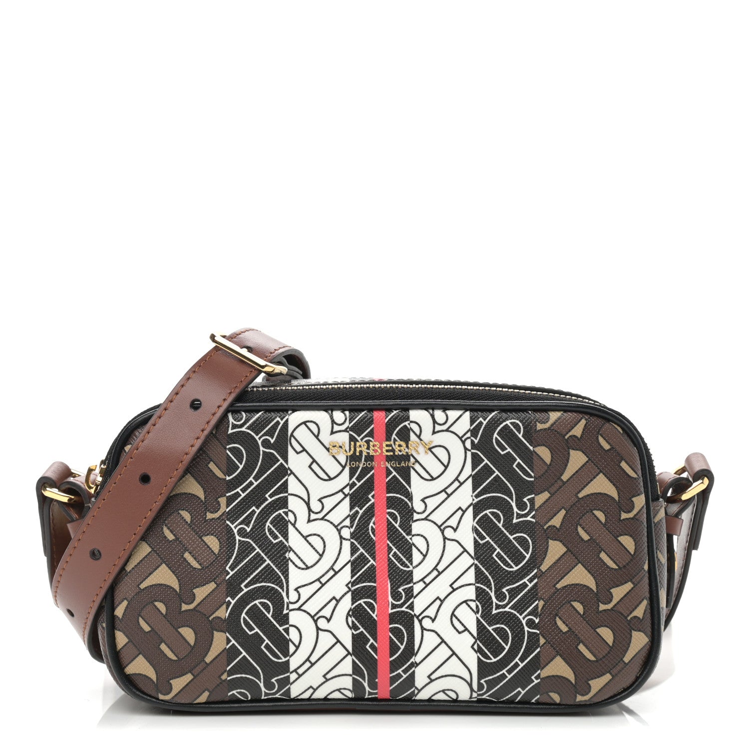 Burberry E-Canvas Monogram Stripe Camera Bag Bridle Brown 1 of 12