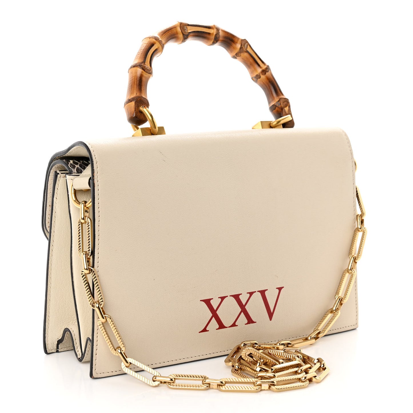 Calfskin Snakeskin Studded Small Ottilia Top Handle Bag White