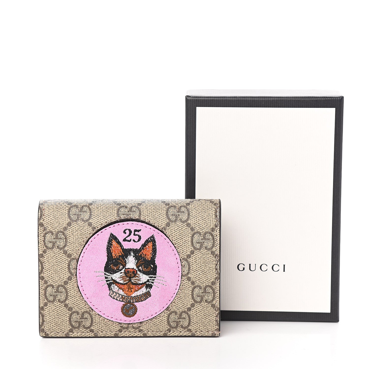 Gucci GG Supreme Monogram Bosco Patch Card Case Wallet Beige Malva Hibiscus Red 7 of 7
