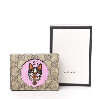 Gucci GG Supreme Monogram Bosco Patch Card Case Wallet Beige Malva Hibiscus Red 7 of 7