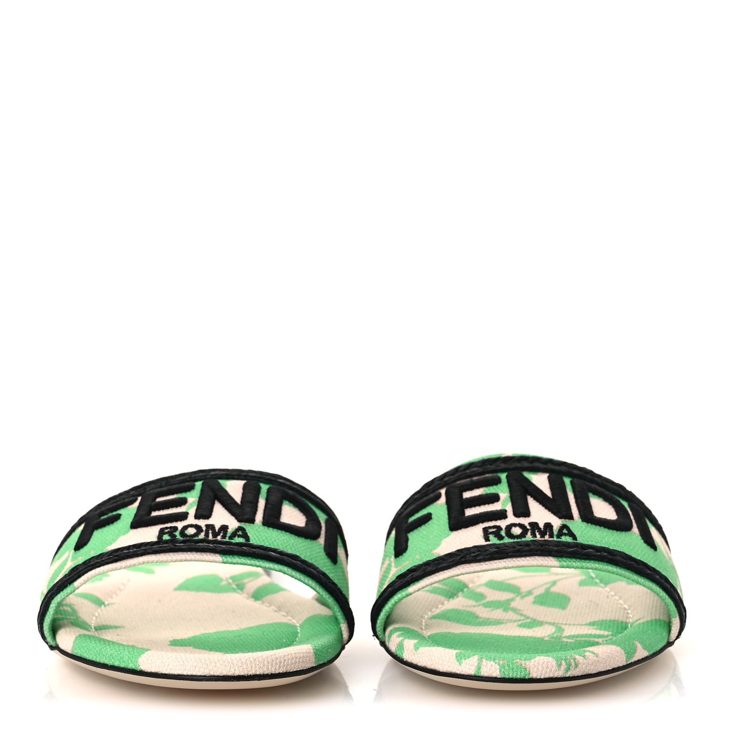 Canvas Floral Print Logo Flat Slide Sandals 39.5 Green