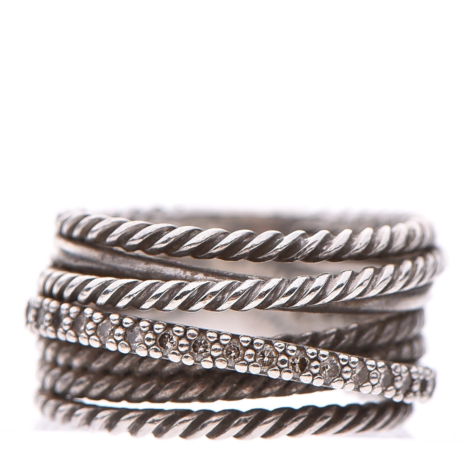 David Yurman Sterling Silver Diamond 11mm Wide Crossover Cable Ring 53 6.25 1 of 5
