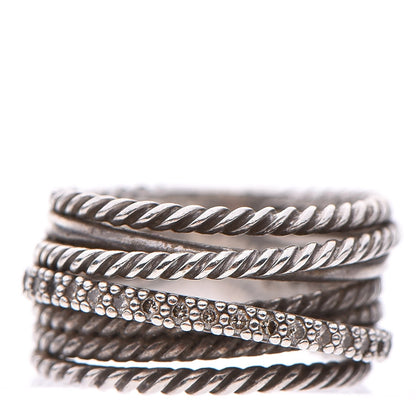 David Yurman Sterling Silver Diamond 11mm Wide Crossover Cable Ring 53 6.25 1 of 5