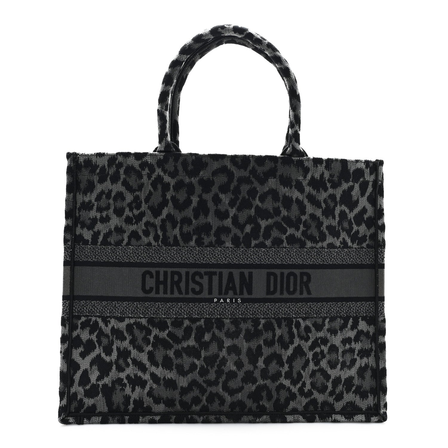 Christian Dior Canvas Mizza Embroidered Large Leopard Book Tote Grey 1 of 11
