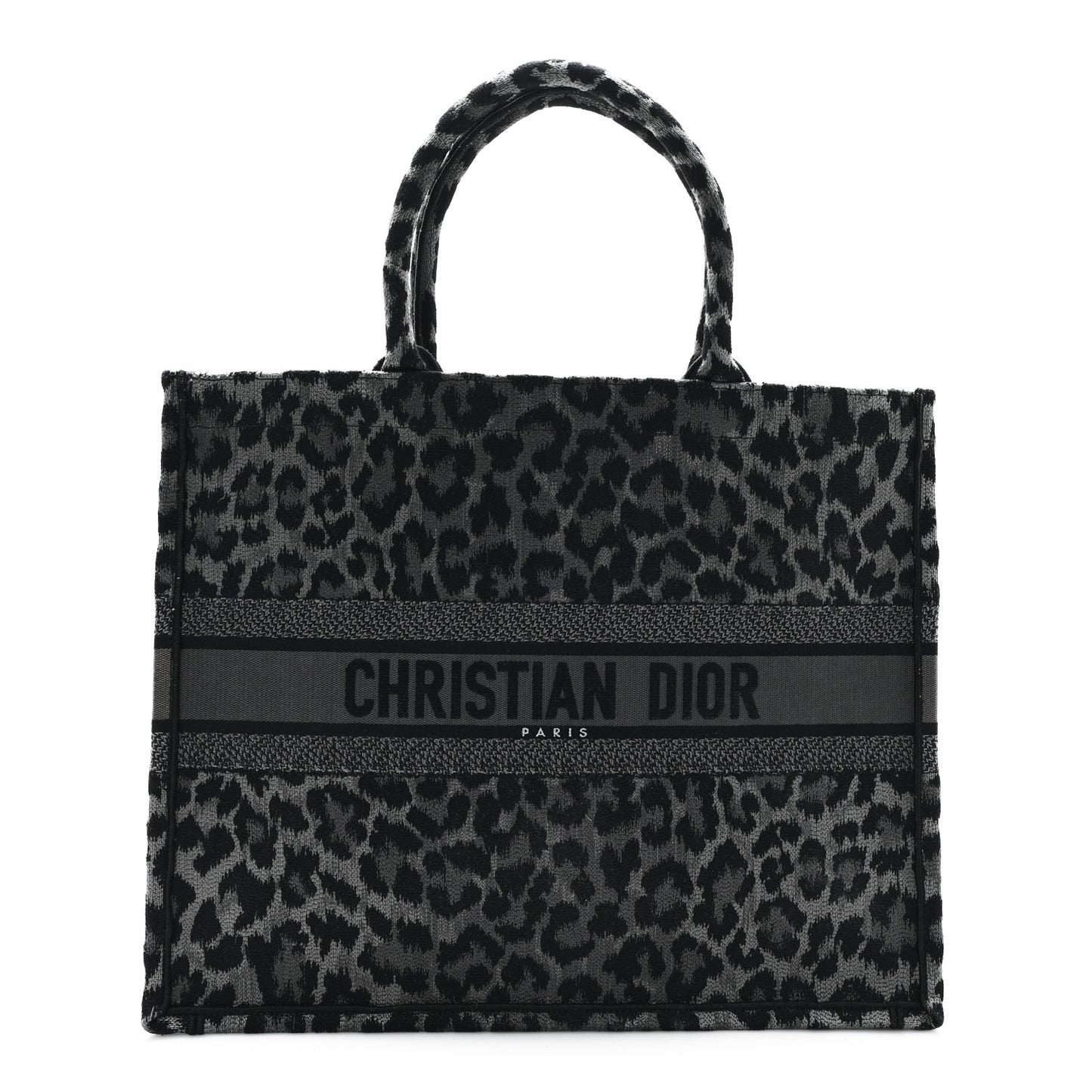Canvas Mizza Embroidered Large Leopard Book Tote Grey