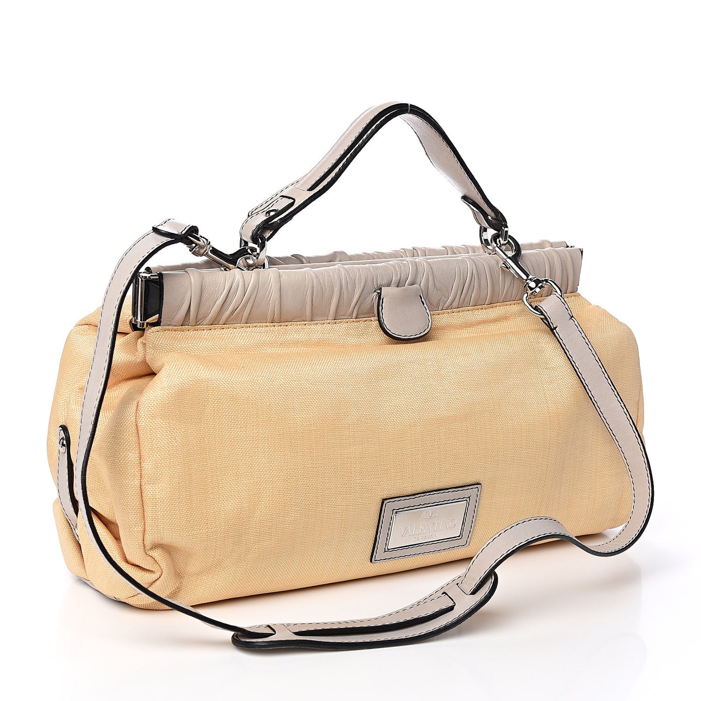 Vitello Raffia Flower Satchel Sand