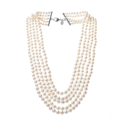 Tiffany Sterling Silver Freshwater Pearl 4.5-7mm Ziegfeld 5 Strand Graduated Pearl Necklace 3 of 7