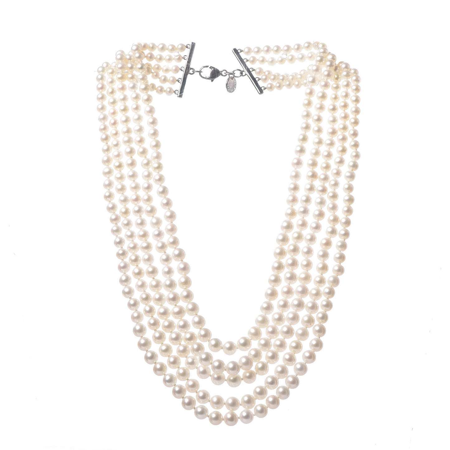 Sterling Silver Freshwater Pearl 4.5-7mm Ziegfeld 5 Strand Graduated Pearl Necklace