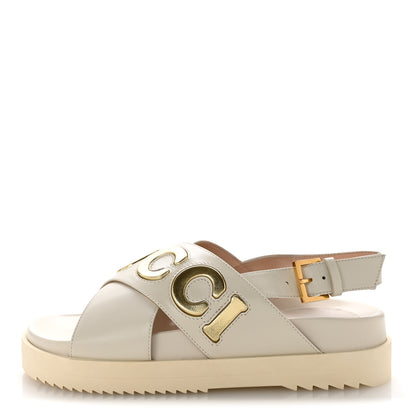 Gucci Calfskin Elizabeth Nappa Charlotte Logo Slingback Sandals 35 Mystic White Platino 1 of 11