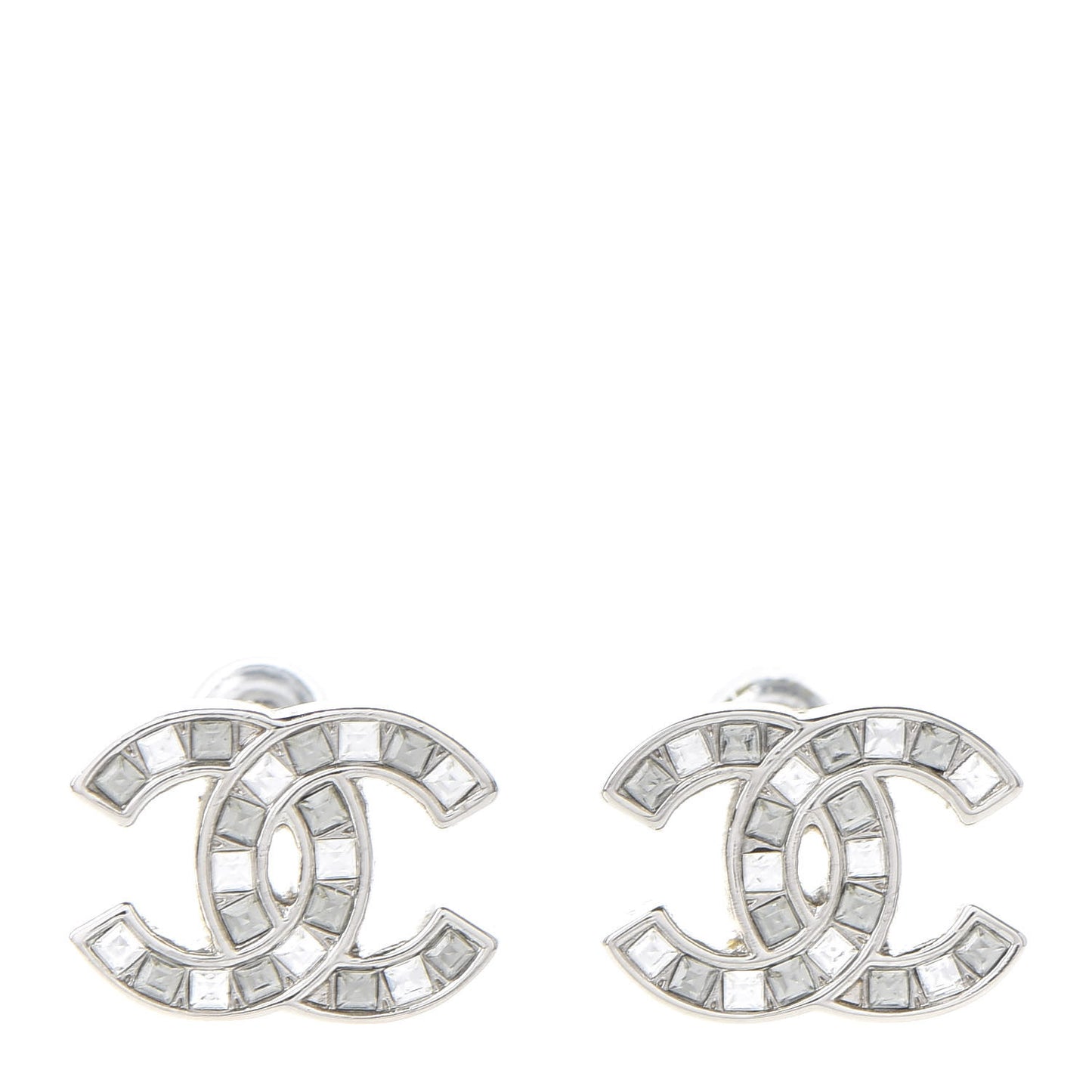 Baguette Crystal CC Earrings Silver Grey