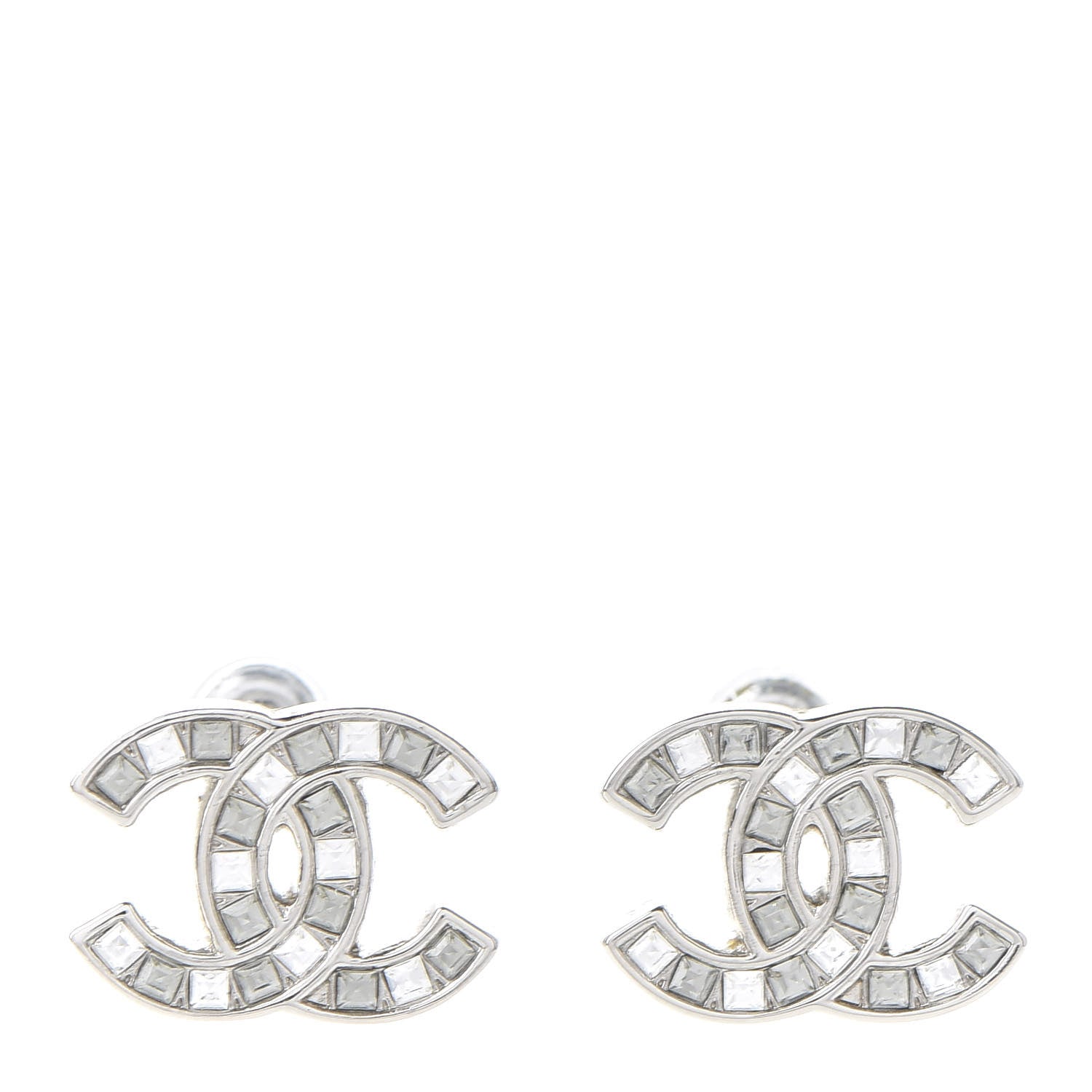 Chanel Baguette Crystal CC Earrings Silver Grey 1 of 5