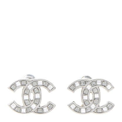 Chanel Baguette Crystal CC Earrings Silver Grey 1 of 5