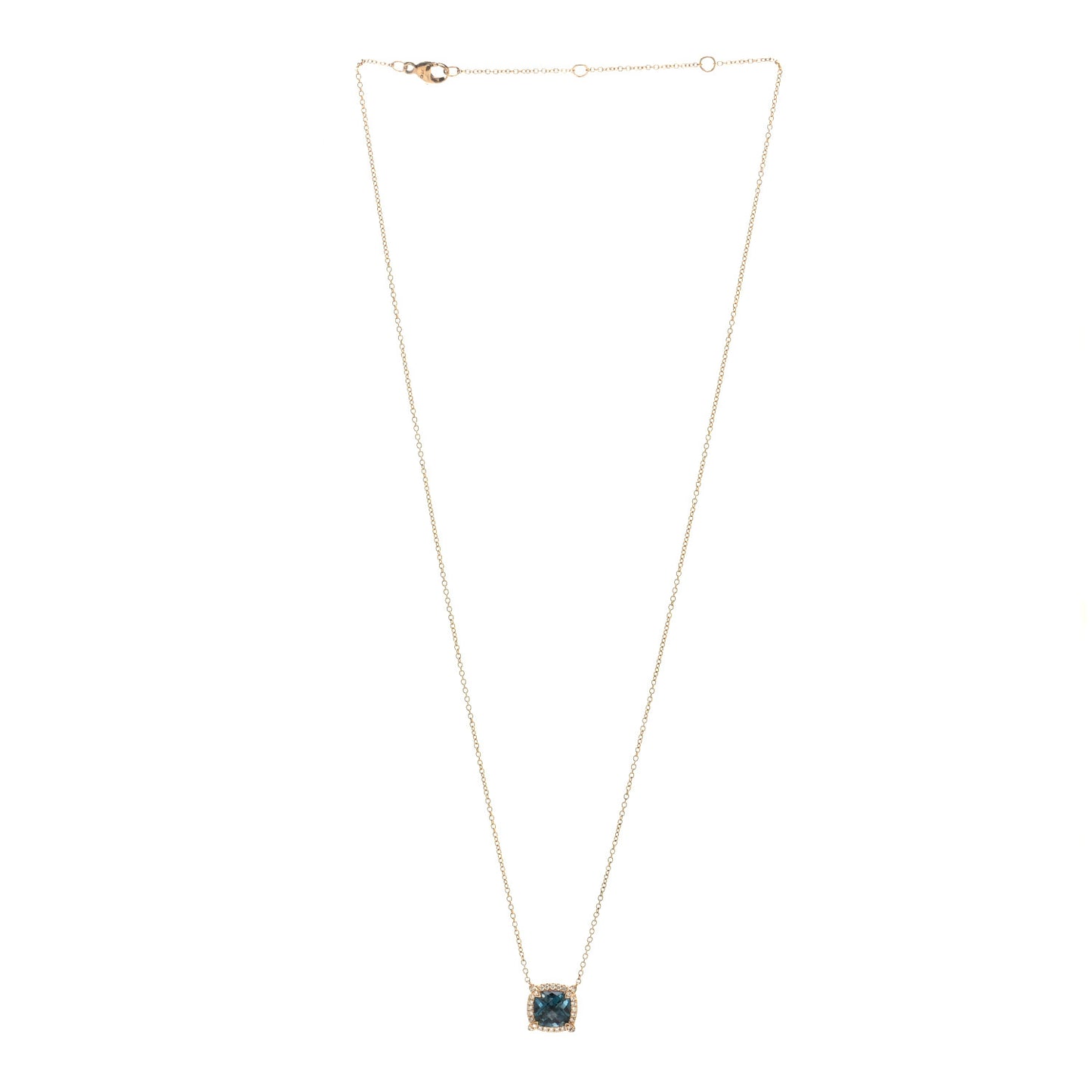 18K Yellow Gold Diamond Hampton Blue Topaz 7mm Petite Chatelaine Pave Bezel Pendant Necklace