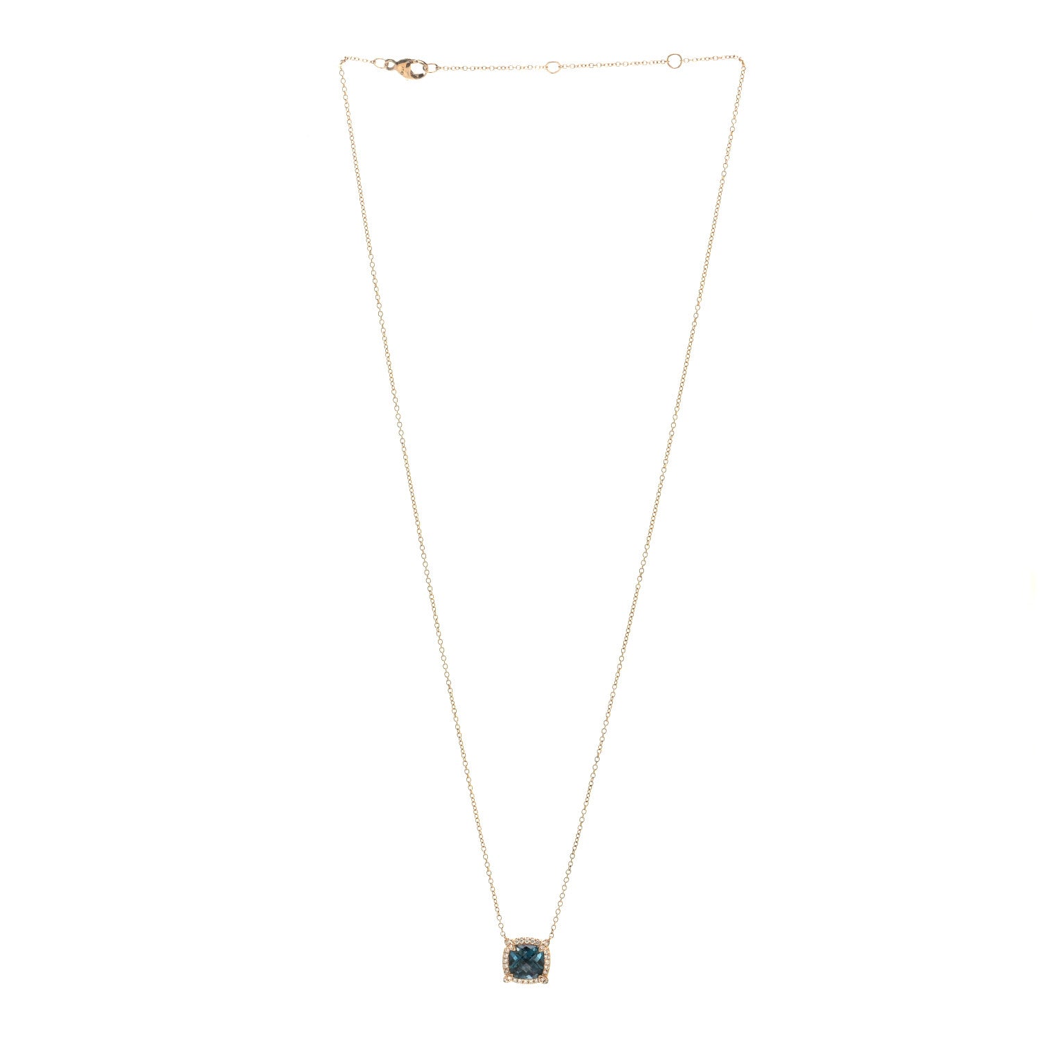David Yurman 18K Yellow Gold Diamond Hampton Blue Topaz 7mm Petite Chatelaine Pave Bezel Pendant Necklace 2 of 5