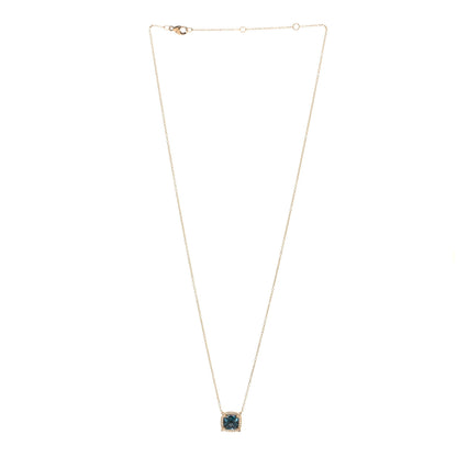 David Yurman 18K Yellow Gold Diamond Hampton Blue Topaz 7mm Petite Chatelaine Pave Bezel Pendant Necklace 2 of 5