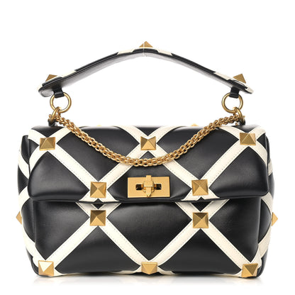 Valentino Garavani Nappa Large Roman Stud Shoulder Bag Black White 1 of 10