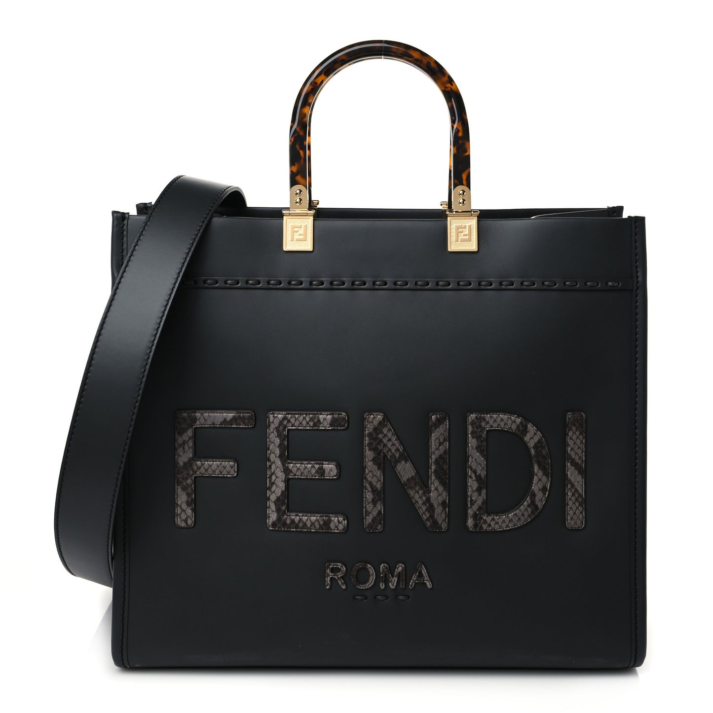 Vitello King Plexiglass Elaphe Python Print Logo Medium Fendi Sunshine Shopper Tote Dark Asphalt