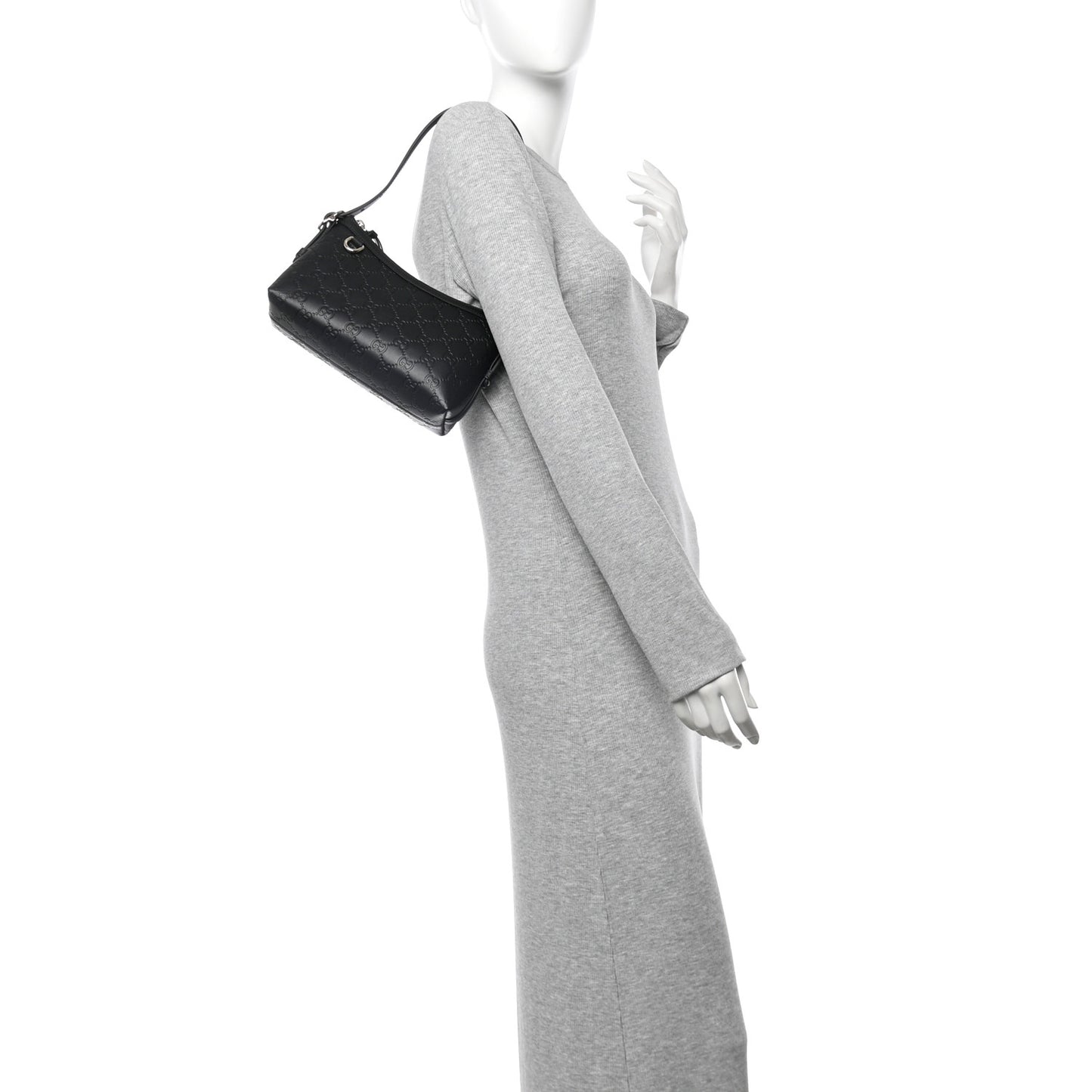 GG Calfskin Embossed Emblem Small Shoulder Bag Black
